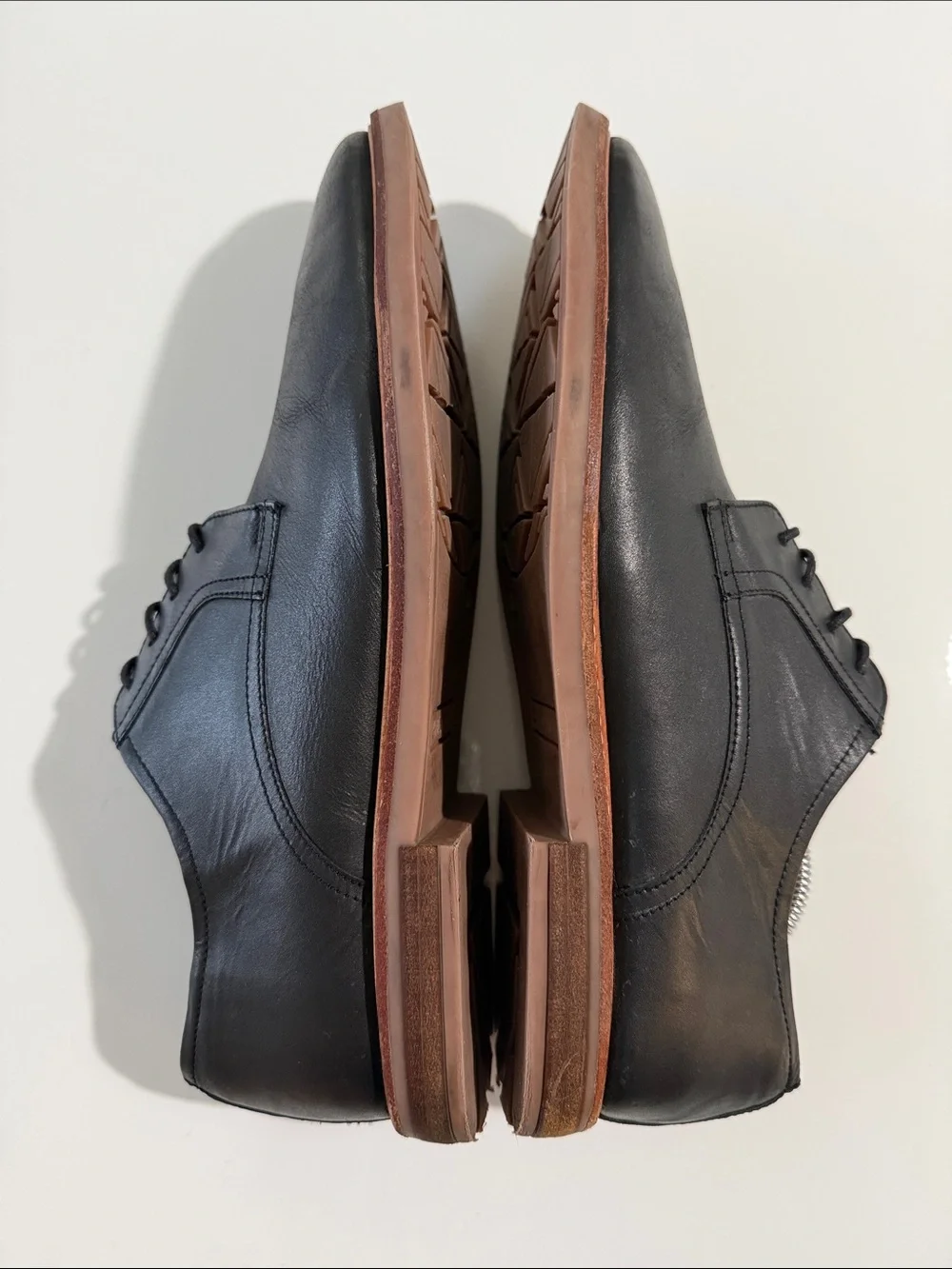 Ben Sherman Black Leather Derby Shoes with Brown Trim Sz 13